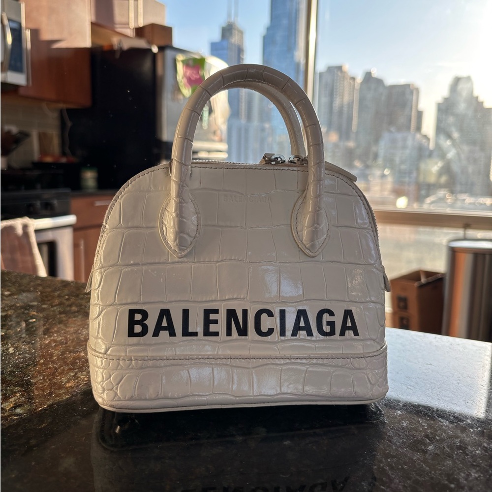 Balenciaga White Croc-Embossed Women's Bag